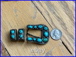 Navajo Sterling Silver Turquoise Heirloom Ranger Buckle Set With Belt Native VTG