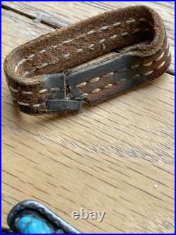 Navajo Sterling Silver Turquoise Heirloom Ranger Buckle Set With Belt Native VTG