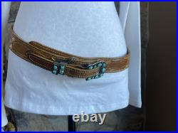Navajo Sterling Silver Turquoise Heirloom Ranger Buckle Set With Belt Native VTG