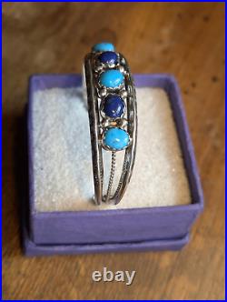 Navajo Sterling Silver Turquoise & Lapis Cuff by Richard Begay 29 Grams