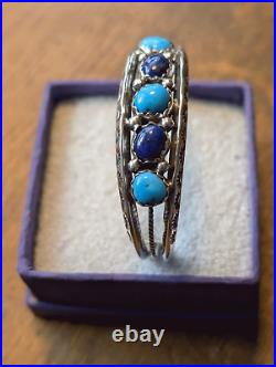 Navajo Sterling Silver Turquoise & Lapis Cuff by Richard Begay 29 Grams