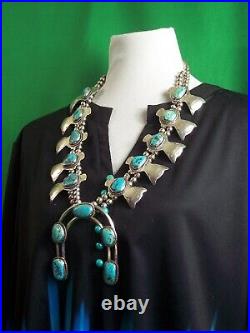 Navajo Sterling Silver & Turquoise Necklace Classic Old Pawn Spectacular