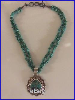 Navajo Sterling Silver Turquoise Pendant Lee Charley Jr Turquoise Necklace 925
