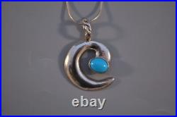 Navajo Sterling Silver Turquoise Pendant Spiral Design 18 Sterling Chain