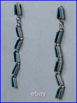 Navajo Sterling Silver Turquoise Petite Point Snake Earrings