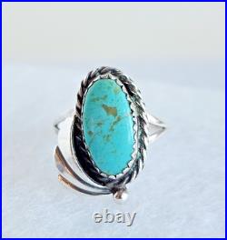 Navajo Sterling Silver Turquoise Ring Size 6.25 Oval 14×7mm 2.8g