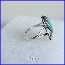 Navajo Sterling Silver Turquoise Ring Size 6.25 Oval 14×7mm 2.8g