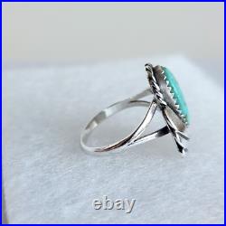 Navajo Sterling Silver Turquoise Ring Size 6.25 Oval 14×7mm 2.8g