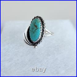Navajo Sterling Silver Turquoise Ring Size 6.25 Oval 14×7mm 2.8g