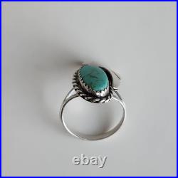 Navajo Sterling Silver Turquoise Ring Size 6.25 Oval 14×7mm 2.8g