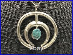 Navajo Sterling Silver Turquoise Sandcast Naja Pendant on Chain Necklace 48.7 g
