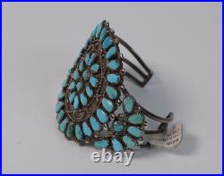 Navajo Sterling Silver and Turquoise Bracelet, Cluster Cuff ca 1960