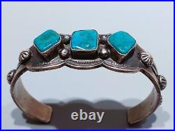 Navajo Sterling Silver and Turquoise Cuff Bracelet 3 stones