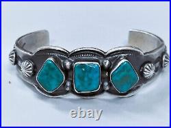 Navajo Sterling Silver and Turquoise Cuff Bracelet 3 stones