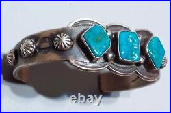 Navajo Sterling Silver and Turquoise Cuff Bracelet 3 stones