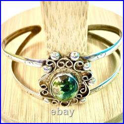 Navajo Sterling Turquoise Cuff Bracelet Signed Filigree Silver Unique Handmade Navajo Sterling Turquoise Cuff Bracelet Signed Filigree Silver Unique Handmade