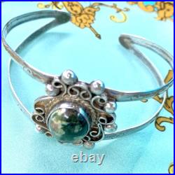 Navajo Sterling Turquoise Cuff Bracelet Signed Filigree Silver Unique Handmade Navajo Sterling Turquoise Cuff Bracelet Signed Filigree Silver Unique Handmade