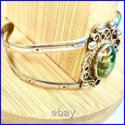 Navajo Sterling Turquoise Cuff Bracelet Signed Filigree Silver Unique Handmade Navajo Sterling Turquoise Cuff Bracelet Signed Filigree Silver Unique Handmade
