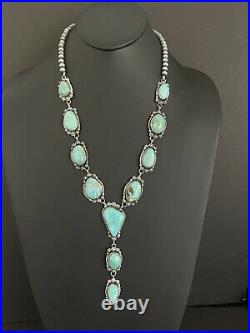 Navajo Sterling silver turquoise lariat necklace 34 inch
