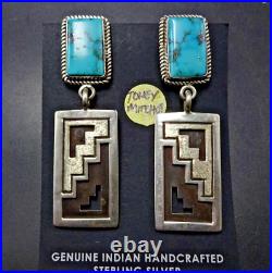 Navajo TONEY MITCHELL Sterling Silver TURQUOISE EARRINGS with Geometric Dangle
