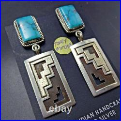 Navajo TONEY MITCHELL Sterling Silver TURQUOISE EARRINGS with Geometric Dangle