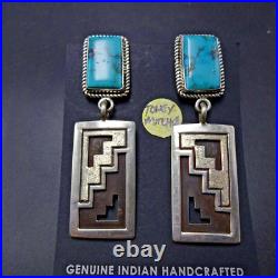 Navajo TONEY MITCHELL Sterling Silver TURQUOISE EARRINGS with Geometric Dangle
