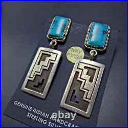 Navajo TONEY MITCHELL Sterling Silver TURQUOISE EARRINGS with Geometric Dangle