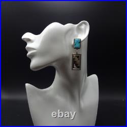 Navajo TONEY MITCHELL Sterling Silver TURQUOISE EARRINGS with Geometric Dangle