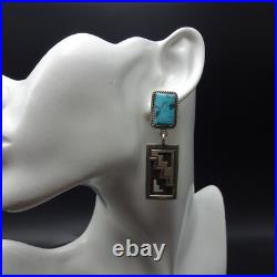 Navajo TONEY MITCHELL Sterling Silver TURQUOISE EARRINGS with Geometric Dangle