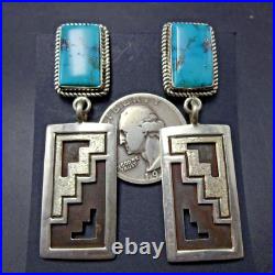 Navajo TONEY MITCHELL Sterling Silver TURQUOISE EARRINGS with Geometric Dangle