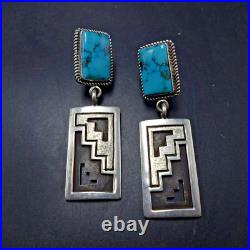 Navajo TONEY MITCHELL Sterling Silver TURQUOISE EARRINGS with Geometric Dangle