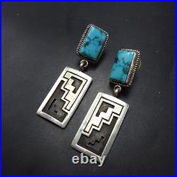 Navajo TONEY MITCHELL Sterling Silver TURQUOISE EARRINGS with Geometric Dangle