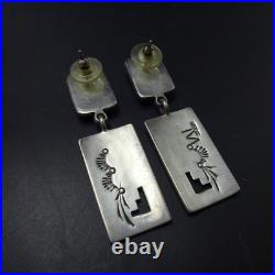 Navajo TONEY MITCHELL Sterling Silver TURQUOISE EARRINGS with Geometric Dangle