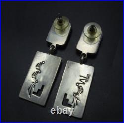 Navajo TONEY MITCHELL Sterling Silver TURQUOISE EARRINGS with Geometric Dangle
