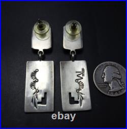 Navajo TONEY MITCHELL Sterling Silver TURQUOISE EARRINGS with Geometric Dangle