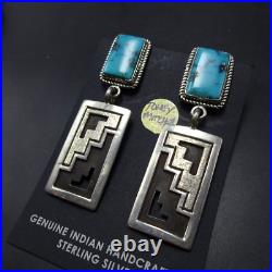 Navajo TONEY MITCHELL Sterling Silver TURQUOISE EARRINGS with Geometric Dangle