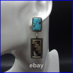 Navajo TONEY MITCHELL Sterling Silver TURQUOISE EARRINGS with Geometric Dangle
