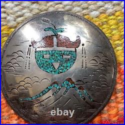 Navajo Tommy Singer Large Sterling Silver Turquoise Coral Inlay Pin Pendant 38 G