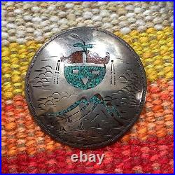 Navajo Tommy Singer Large Sterling Silver Turquoise Coral Inlay Pin Pendant 38 G