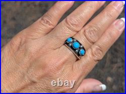 Navajo Turquoise 3-Stone Band Ring Sterling Silver Southwest Jewelry Sz 9.25US Navajo Turquoise 3-Stone Band Ring Sterling Silver Southwest Jewelry Sz 9.25US