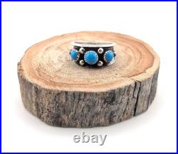 Navajo Turquoise 3-Stone Band Ring Sterling Silver Southwest Jewelry Sz 9.25US Navajo Turquoise 3-Stone Band Ring Sterling Silver Southwest Jewelry Sz 9.25US