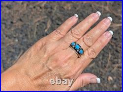 Navajo Turquoise 3-Stone Band Ring Sterling Silver Southwest Jewelry Sz 9.25US Navajo Turquoise 3-Stone Band Ring Sterling Silver Southwest Jewelry Sz 9.25US