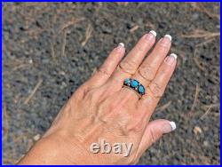 Navajo Turquoise 3-Stone Band Ring Sterling Silver Southwest Jewelry Sz 9.25US Navajo Turquoise 3-Stone Band Ring Sterling Silver Southwest Jewelry Sz 9.25US