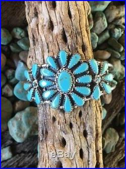 Navajo Turquoise And Sterling Silver Cluster Cuff Signed And Stamped
