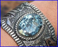 Navajo Turquoise Bracelet Heavy Sterling Silver New Lander Elvira Bill Sz 7.25in