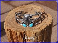 Navajo Turquoise Bracelet Signed Gishal Sterling Silver Jewelry Women's sz 6.5
