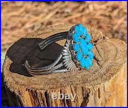 Navajo Turquoise Bracelet Signed RB Sterling Silver Jewelry Women's Size 6