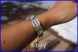 Navajo Turquoise Bracelet Signed Sterling Silver Jewelry Women's size 6.5
