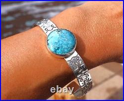 Navajo Turquoise Bracelet Signed Sterling Silver Jewelry Women's sz 7.25