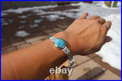 Navajo Turquoise Bracelet Signed Sterling Silver Jewelry Women's sz 7.25